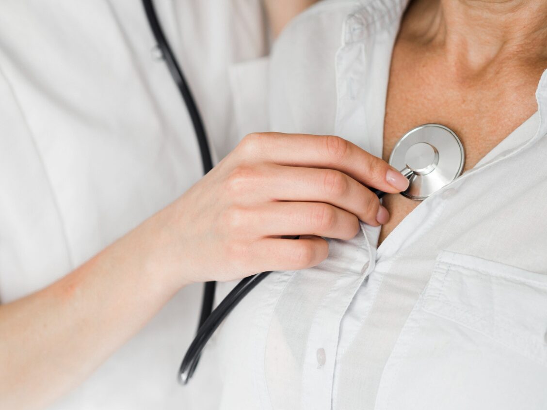 Stethoscope held to a patient's chest